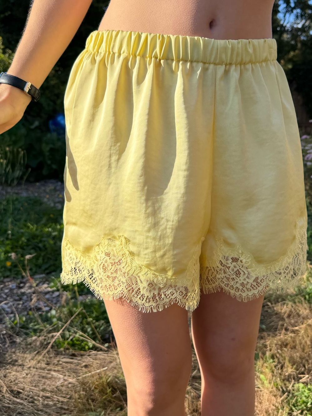 Sunbeam Yellow Lace Trim High Waist Shorts Old Navy